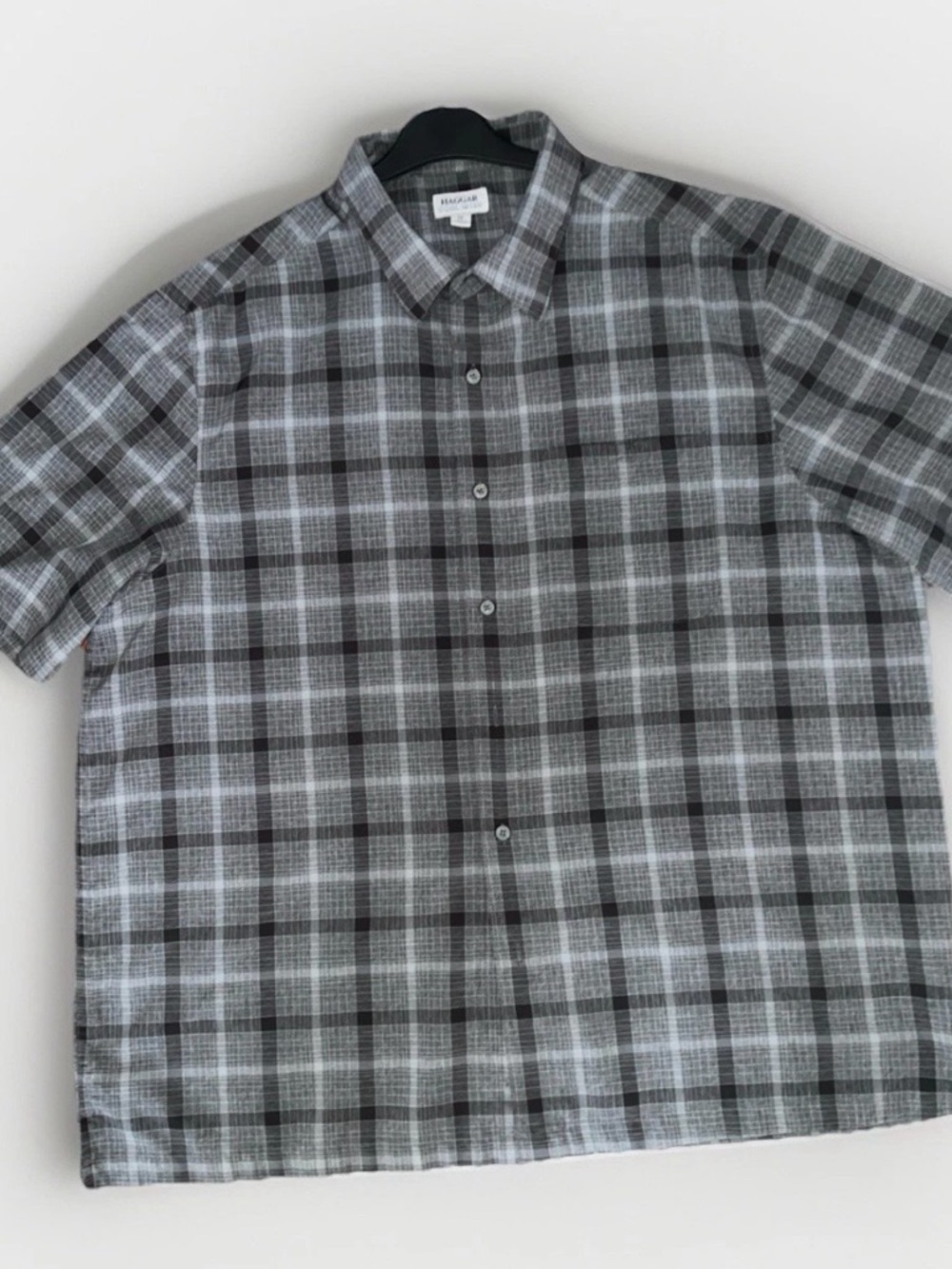 Haggar Cool 18 Tec Men’s 2X Gray Plaid Short Sleeve Button Up Shirt